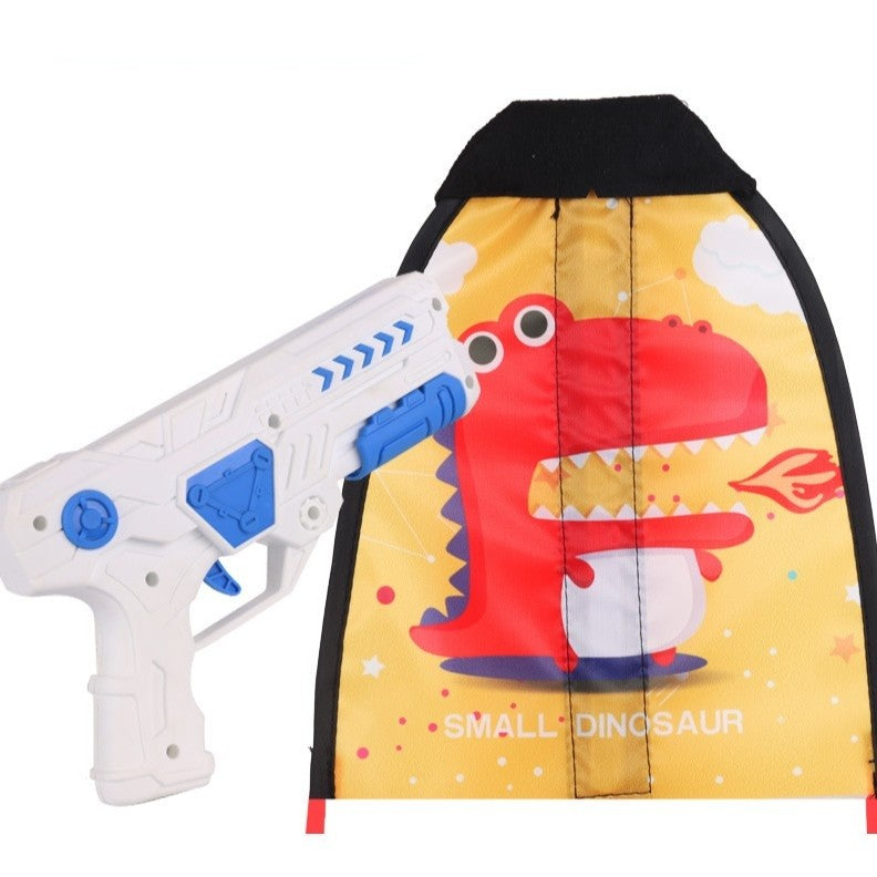 Set 2 Piese Jucarie Interactiva, Pistol De Catapultare + Zmeu, Din Plastic Si Panza, +8 Ani, Impermeabil, Model Dragon Cu Flacari, Multicolor