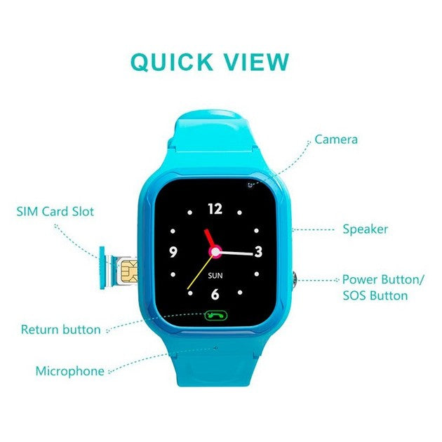 Ceas SmartWatch Pentru Copii, Flippy, Motto LT36, Localizare GPS, Buton SOS, Apel video, Mesaje vocale si text, Camera foto, 230 x 40 x 15.5 mm Albastru - vivimall.ro