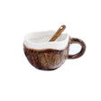 Cana Din Ceramica, 201-300 Ml, Cu Lingurita, Model Nuca De Cocos, Maro - vivimall.ro