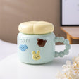 Cana Pentru Copii, Din Portelan, Print Figurine Animalute, Model Cute, Cana Cu Capac, Ceasca Pentru Cafea, Ceai, 400Ml Deschis - vivimall.ro