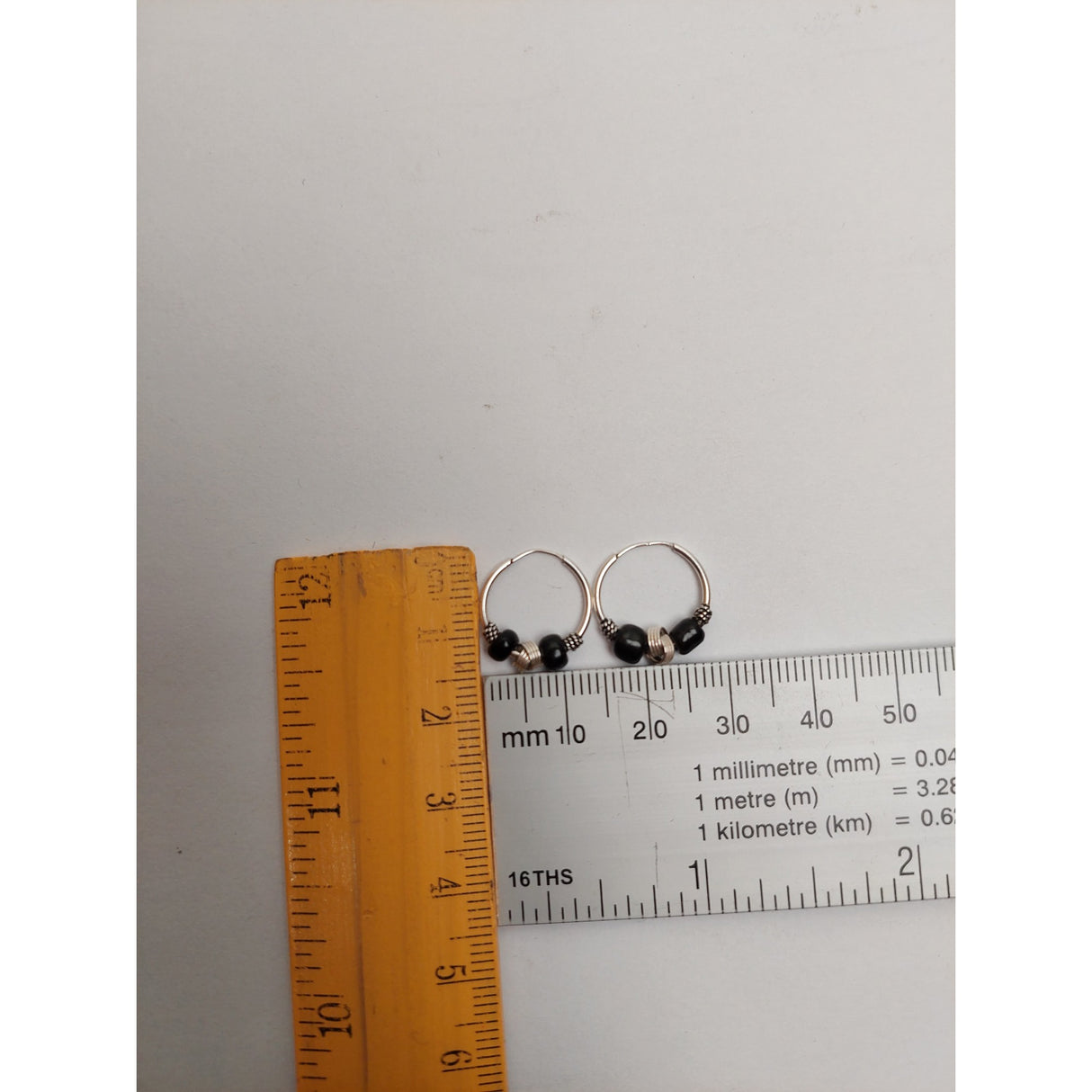 Cercei Argint 925 Creole 12 mm cu Pietre Negre, Jolie Silver, 1.2g, 1 cm x 1.4 cm - vivimall.ro