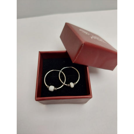 Cercei Argint 925 Creole 15 mm cu Piatra Alba, Jolie Silver, 0.9g, 2 cm x 1.3 cm - vivimall.ro