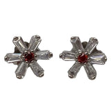 Cercei Argint 925, Floare Cu Zirconii Rosii