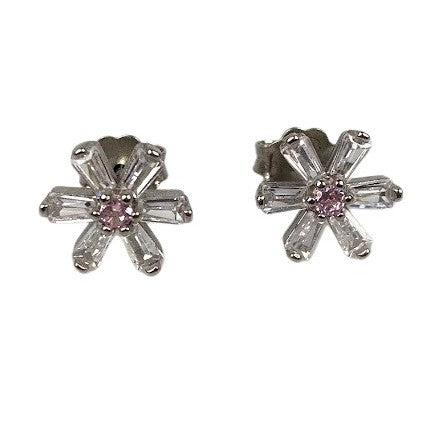 Cercei Argint 925, Floare cu Zirconii Roz - vivimall.ro