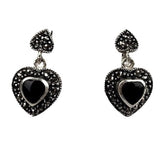Cercei Argint 925 Inimi Cu Marcasite Si Piatra Neagra