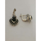 Cercei Argint 925 Inimi Cu Marcasite Si Piatra Neagra