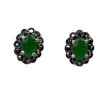 Cercei Argint 925 Oval cu Zirconiu Verde si Marcasite - vivimall.ro