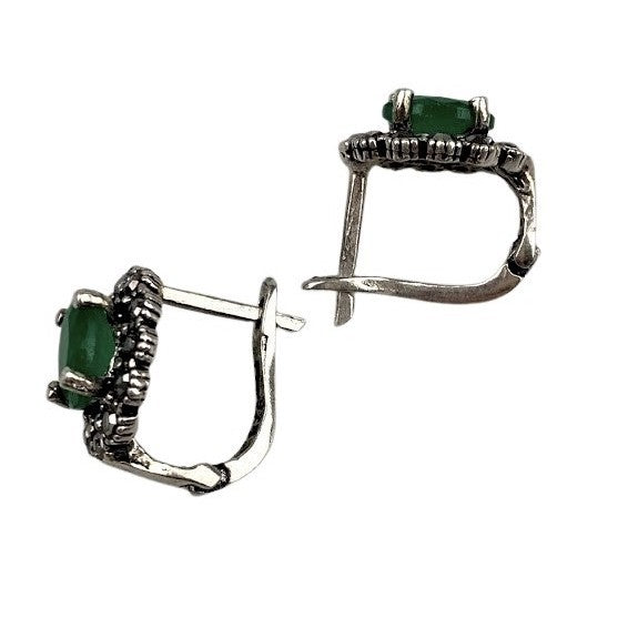 Cercei Argint 925 Oval cu Zirconiu Verde si Marcasite - vivimall.ro