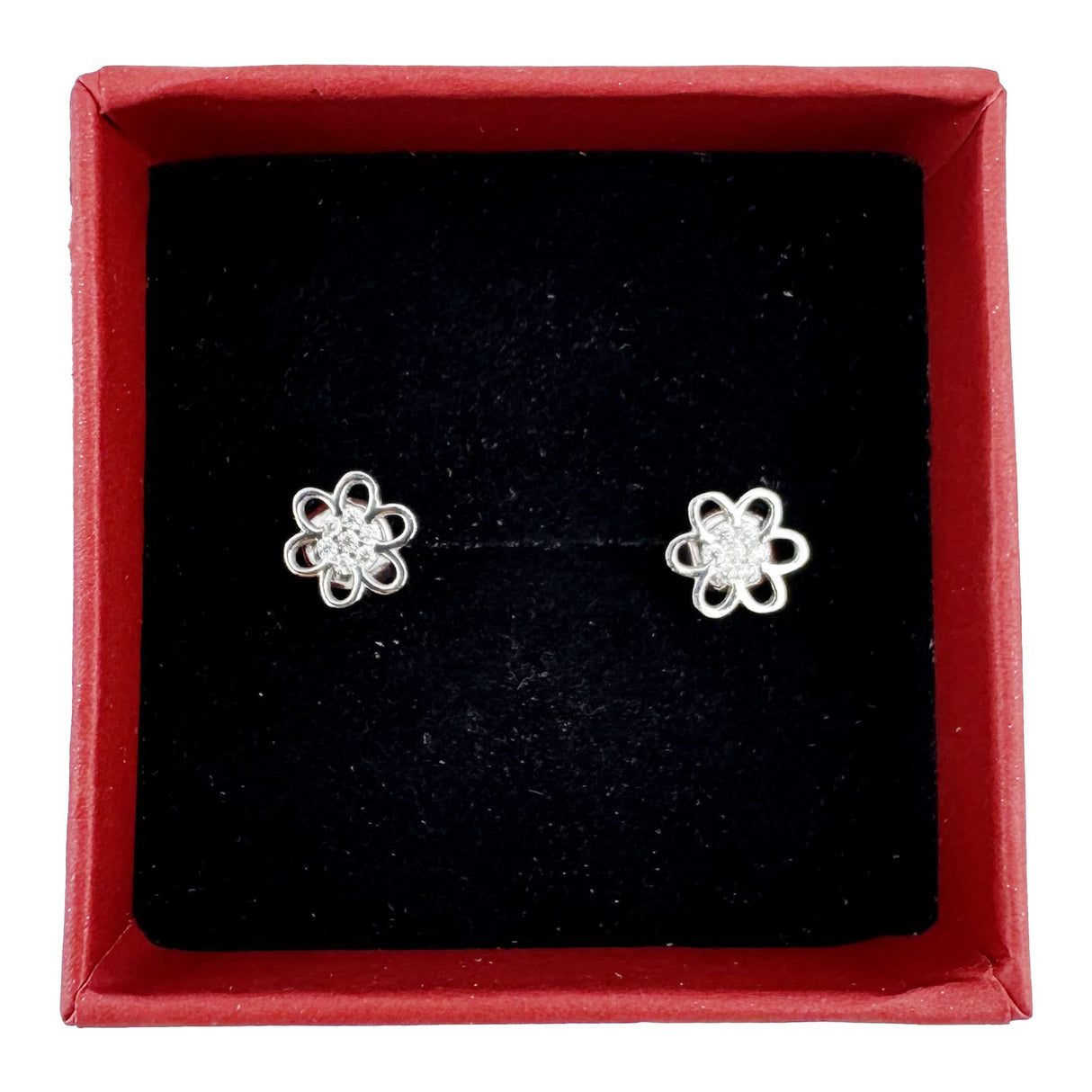 Cercei Dama Copii, Jolie, Argint 925, Model Floare cu Pietricele, 1.5 g, Argintiu - vivimall.ro