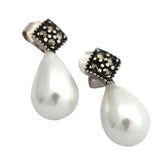 Cercei din Argint 925 cu Perla Ovala si Marcasite