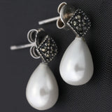 Cercei din Argint 925 cu Perla Ovala si Marcasite
