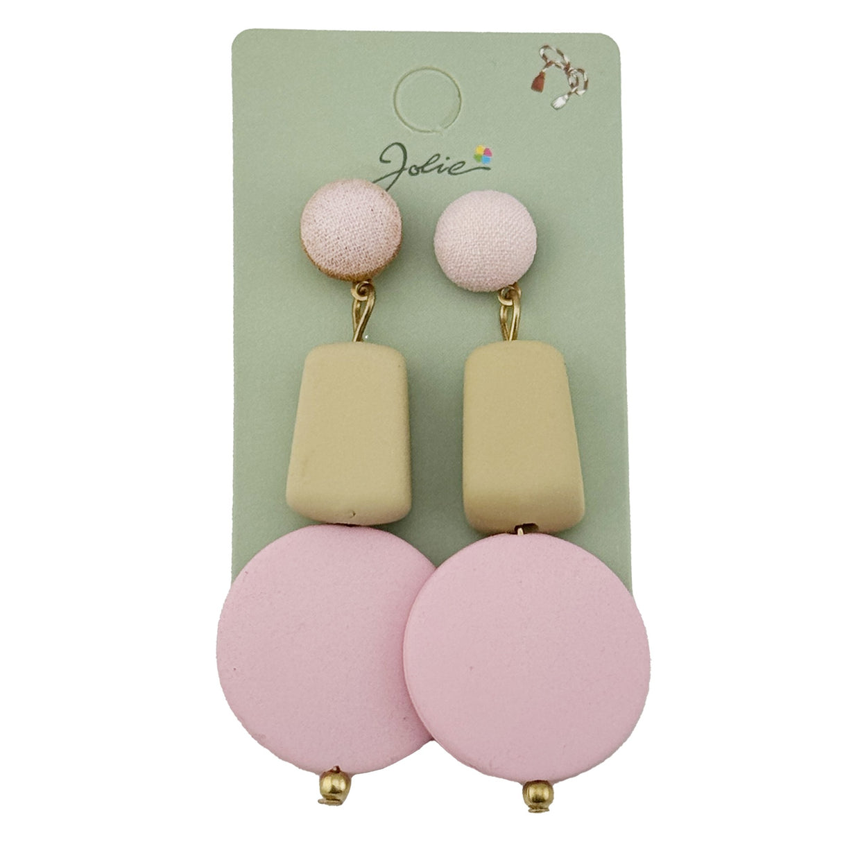 Cercei Dama de Primavara, Jolie, Model Forme Geometrice, Eleganti si Moderni, 7 x 2 cm per unitate, Galben/Roz - vivimall.ro