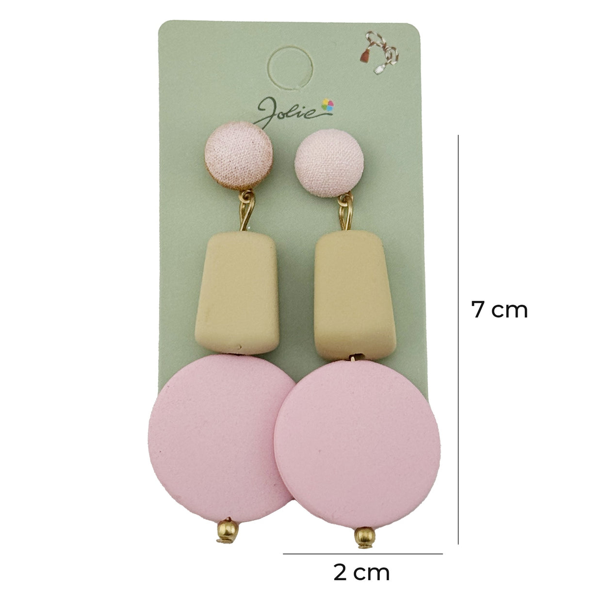 Cercei Dama de Primavara, Jolie, Model Forme Geometrice, Eleganti si Moderni, 7 x 2 cm per unitate, Galben/Roz - vivimall.ro