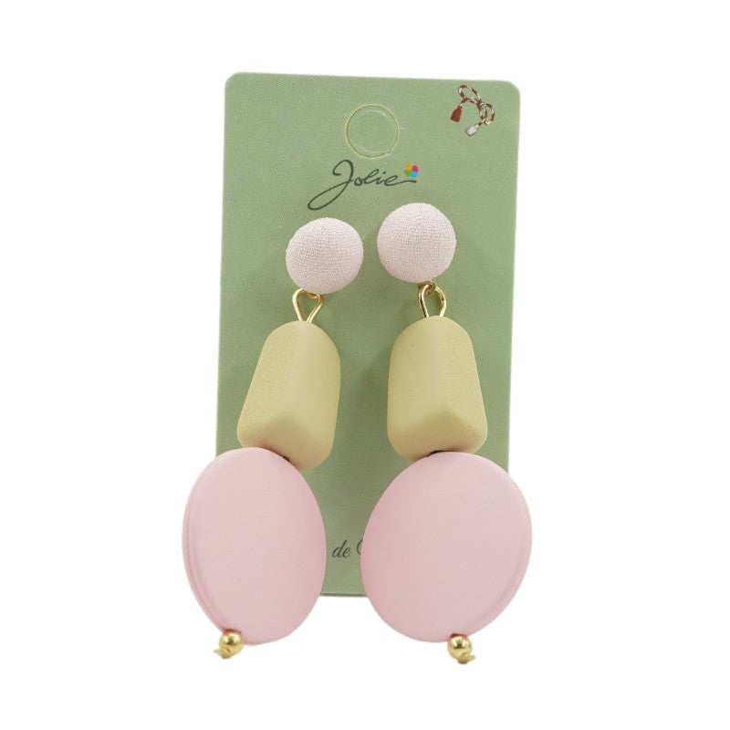 Cercei Dama de Primavara, Jolie, Model Forme Geometrice, Eleganti si Moderni, 7 x 2 cm per unitate, Galben/Roz - vivimall.ro