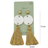 Cercei Dama de Primavara, Jolie, Model cu Ciucuri Aurii si Disc Alb, Eleganti si Moderni, 7 x 2 cm per unitate, Alb/Auriu - vivimall.ro