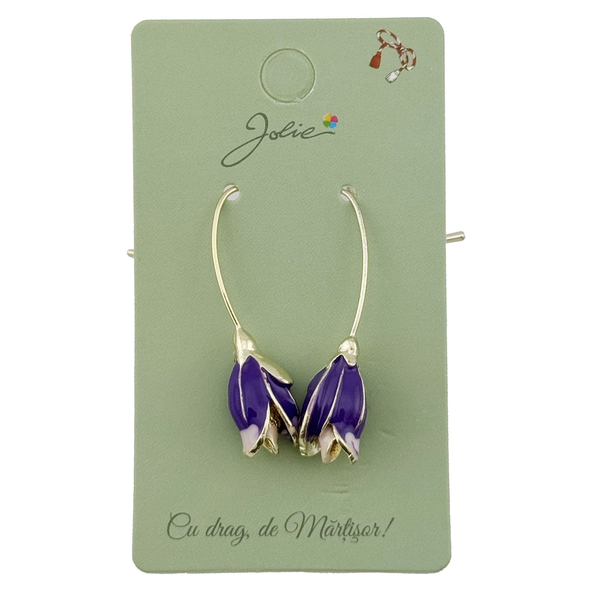 Cercei Dama de Primavara, Jolie, Model Flori Iris, Eleganti si Moderni, 7 x 1 cm per unitate, Mov - vivimall.ro