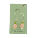 Cercei Dama de Primavara, Jolie, Model Flori Lalele, Eleganti si Moderni, 7 x 1 cm per unitate, Roz - vivimall.ro