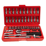 Chei Tubulare Set 46 De Piese, Trusa Scule De Reparatii Auto, Prelungitoare Rigid Si Flexibil, Articulatie Cardanica, Antrenor De Forta Glisant, Adaptoare, Maner Pentru Surubelnita, 1.9 Kg, Cutie Rosie - vivimall.ro
