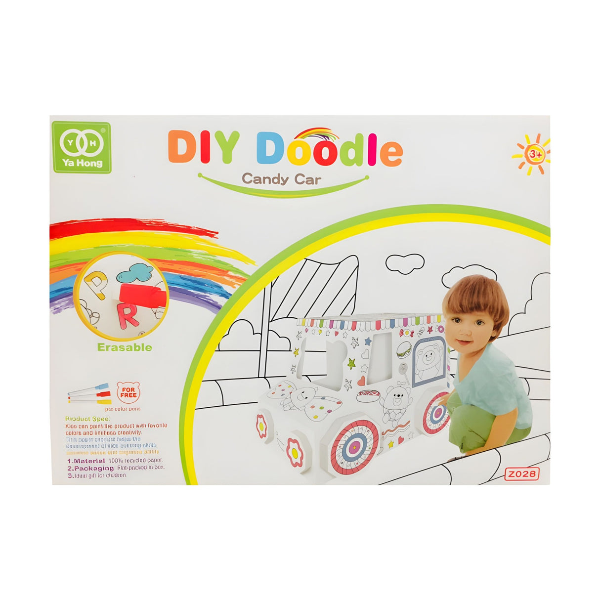Jucarie Educativa pentru Copii, Flippy, Model Masinuta 3D, Jucarie de Asamblat si Colorat, din Carton, 28 x 20 cm, 3+ ani, Alb - vivimall.ro