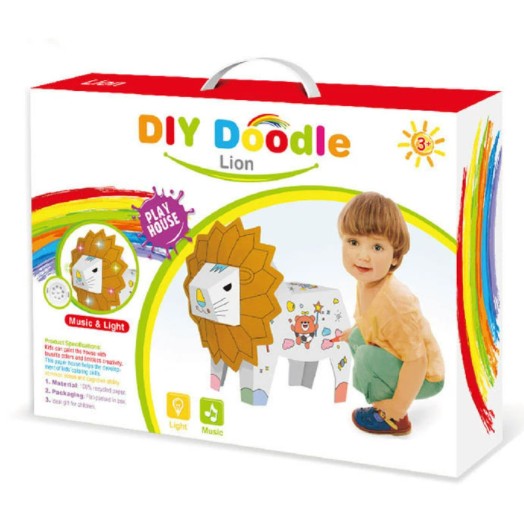 Jucarie Educativa pentru Copii, Flippy, Model Leu 3D, Puzzle 3D de Asamblat si Colorat din Carton, Educativ, 41 x 12 x 33 cm, 3+ ani, Alb - vivimall.ro