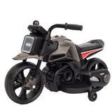 Motocicleta Electrica cu 2 Roti Mari si 2 Roti Ajutatoare, Vivimall, Acumulator Incarcare, Anti-Rasturnare, Lumini, Muzica, Motor:380, Baterie 6V4.5, 41.5x70x34 cm, 4.5 Kg, 3 Ani+, Gri Negru - vivimall.ro