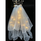 Voal Luminos cu Coronita, Flippy, Lumina Alb Cald, pentru Serbari Copii, Petrecerea Burlacitelor, Marime universala, Lumina LED, Alb