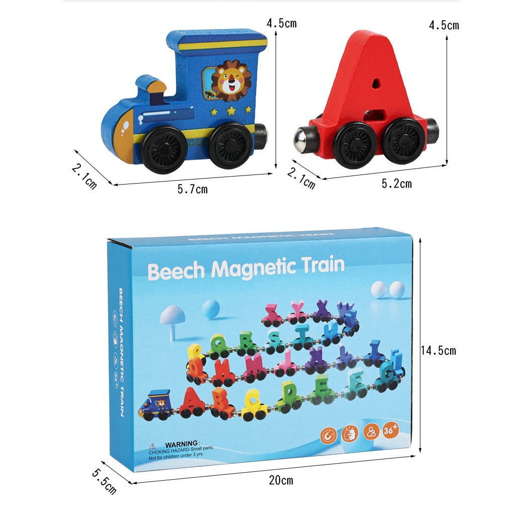 Trenulet Magnetic, Flippy, din Lemn, Model Alfabet, 26 Litere, +3 Ani, Jucarie de Asamblat, Multicolor - vivimall.ro