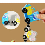 Detaliu sistem magnetic de prindere între vagoanele trenulețului Flippy din lemn, model Zoo