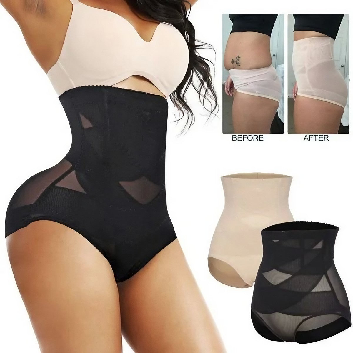 Lenjerie Modelatoare pentru Abdomen, Vivimall, cu Talie Inalta si Corset, Negru, Push-Up, Marimea M - vivimall.ro