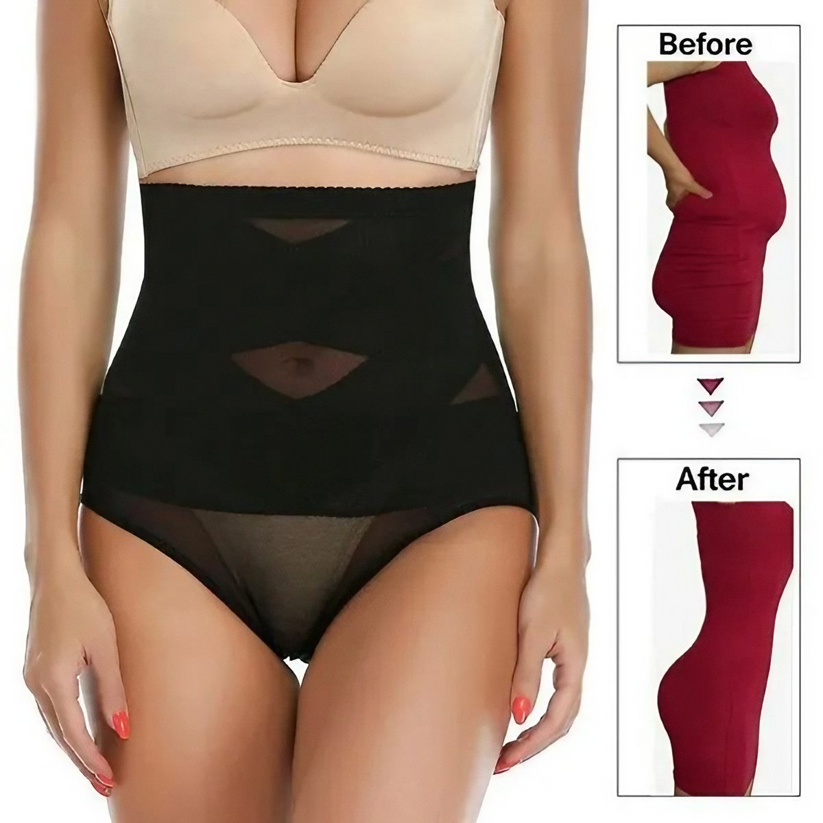 Lenjerie Modelatoare pentru Abdomen, Vivimall, cu Talie Inalta si Corset, Negru, Push-Up, Marimea M - vivimall.ro