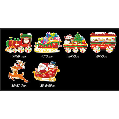 Decoratiune de Craciun, Flippy, pentru Gradina, Tip Trenulet, 6 Figurine + Bete de Infipt in Pamant, din Plastic, Impermeabil, Model Mos Craciun in Tren si in Sanie, Multicolor