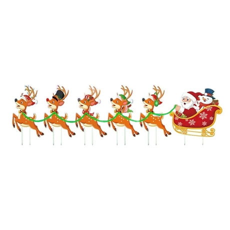 Decoratiune De Craciun, Pentru Gradina, Tip Trenulet, 6 Figurine + Bete De Infipt In Pamant, Din Plastic, Impermeabil - vivimall.ro