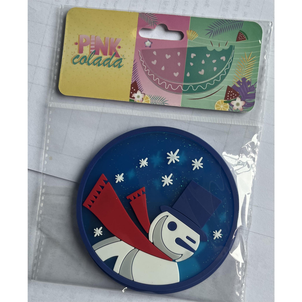 Suport Pentru Pahar, Model Om De Zapada, Din Pvc, 10 Cm, Rezistent La Caldura, Albastru - vivimall.ro