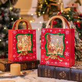 Decoratiune de Craciun, Flippy, Model Sacosa Cadou cu Mos Craciun si Ren, Iluminare LED si Efect Zapada, 23 x 15 x 7.3 cm, Rosu