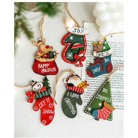 Set 14 Decoratiuni de Craciun, Flippy, pentru Brad, 5 - 9.5 cm, din Lemn, Multicolor - vivimall.ro