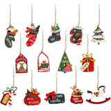 Set 14 Decoratiuni de Craciun, Flippy, pentru Brad, 5 - 9.5 cm, din Lemn, Multicolor - vivimall.ro