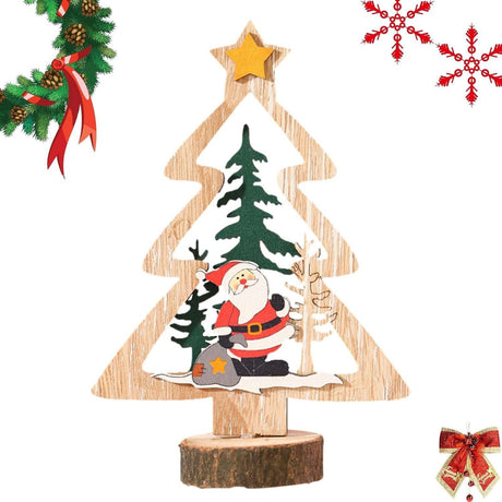 Decoratiune de Craciun, Flippy, din Lemn, 13.5 x 20 cm, Model Brad cu Stea Galbena, Multicolor - vivimall.ro