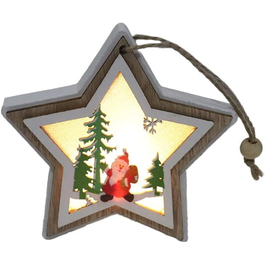 Ornament de Brad, Vivimall, cu Lumini LED, din Lemn, Model Stea, Multicolor - vivimall.ro