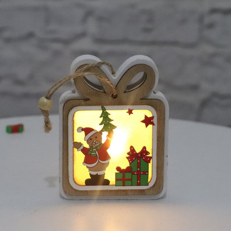 Ornament de Brad, Vivimall, cu Lumini LED, din Lemn, Model Cadou, Multicolor - vivimall.ro