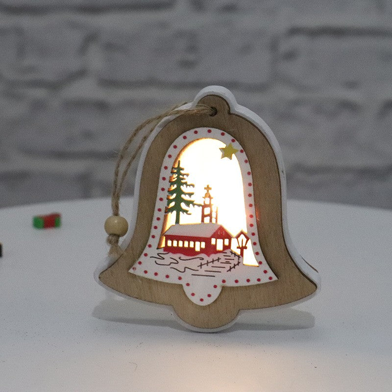 Ornament de Brad, Flippy, cu Lumini LED, din Lemn, Model Clopot, Multicolor - vivimall.ro