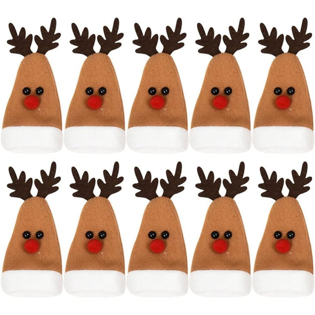 Set 10 Decoratiuni de Craciun, Flippy, pentru Sticle, Tacamuri, Model Ren, 14 x 6 cm, Multicolor - vivimall.ro