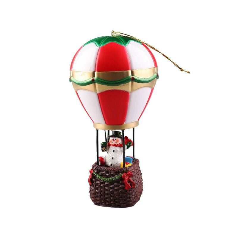 Decoratiune De Craciun Tip Balon Cu Aer Cald, Balon Cu Om De Zapada, Din Rasina, Rosu