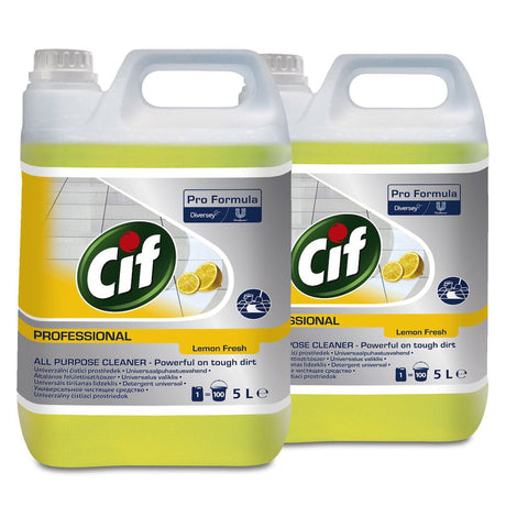 Pachet detergent universal CIF Pro Formula Lemon Fresh 2×5 L, vedere frontală flacoane
