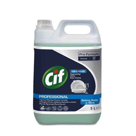 Detaliu etichetă CIF Professional Baking Soda Mint 5L cu ingrediente și mod de utilizare