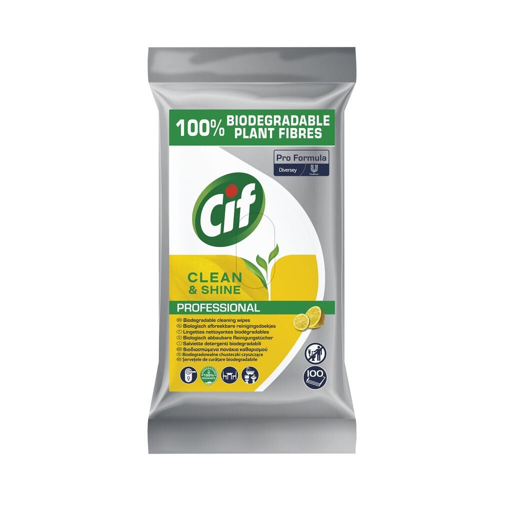 CIF Professional Clean&Shine – Servetele Umede de Curatare Multifunctionale Biodegradabile, 100 buc - vivimall.ro