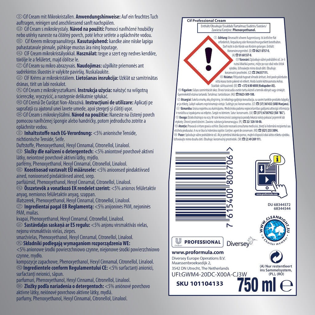 Pachet CIF Professional Cream – Crema de Curatare Non-Abraziva, 8×0.75 L - vivimall.ro