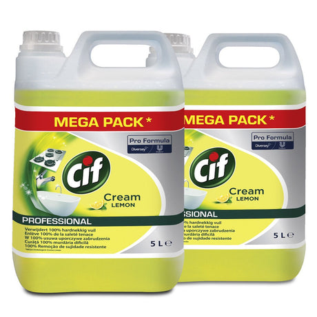 Pachet cremă CIF Professional Lemon 2×5 L, vedere frontală a ambelor recipiente albe cu galben