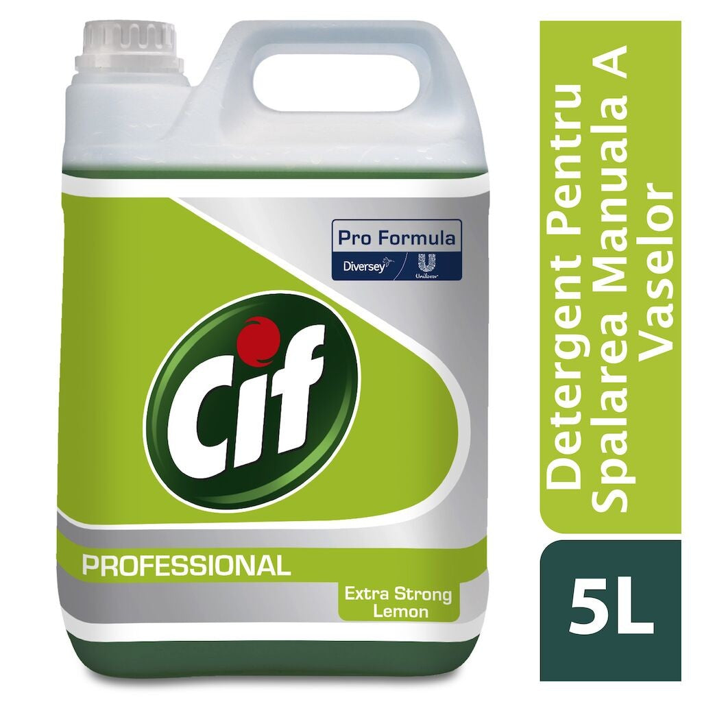 Pachet CIF Professional Dishwasher Extra Strong Lemon – Detergent pentru Spalarea Manuala a Vaselor, cu Lamaie, 2×5 L - vivimall.ro