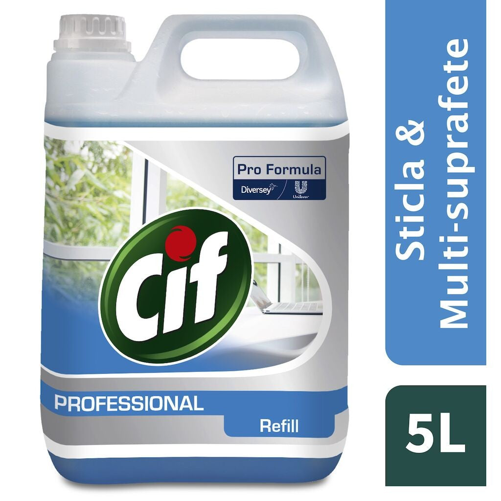 Detaliu etichetă CIF Professional 5 L – parfum citrice, formulă fără dungi, gata de utilizat
