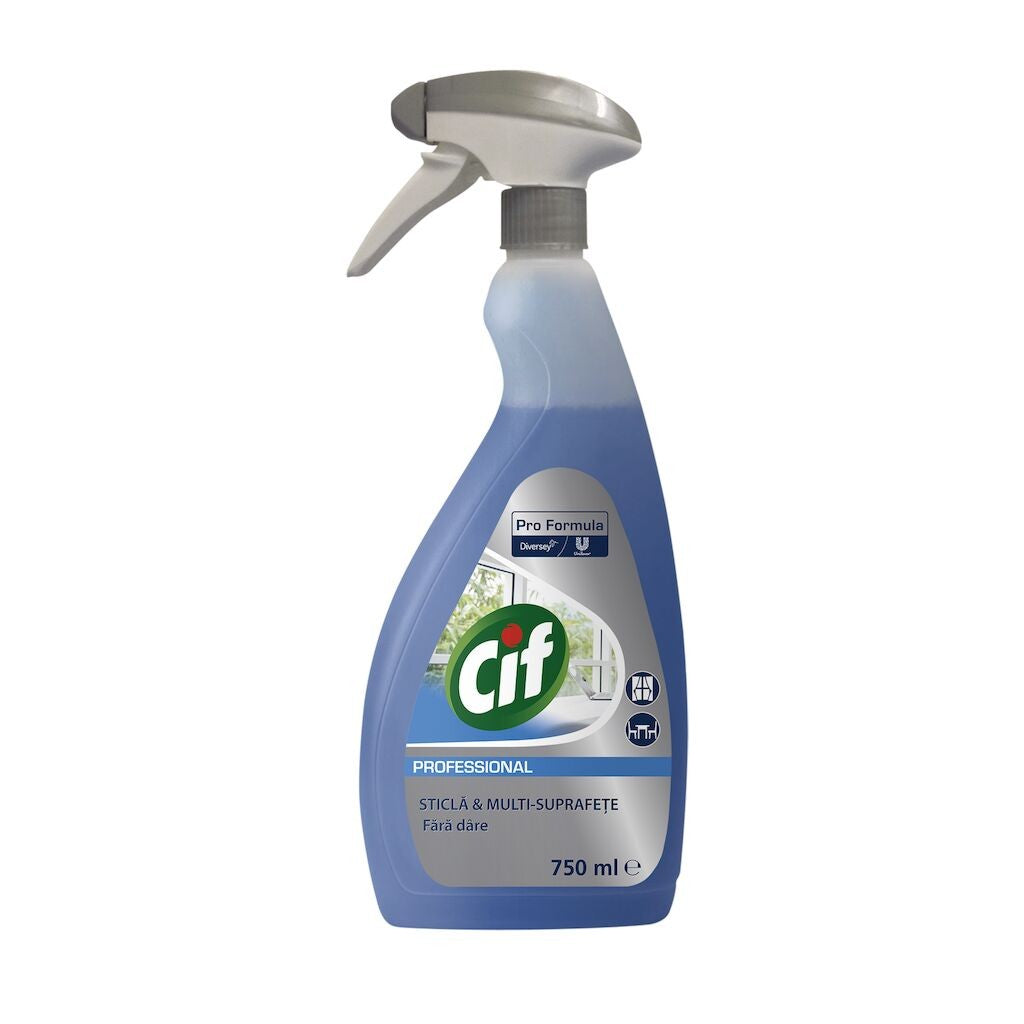 Flacon CIF Professional Multi Surface 0,75 L, etichetă cu specificații și parfum citrice